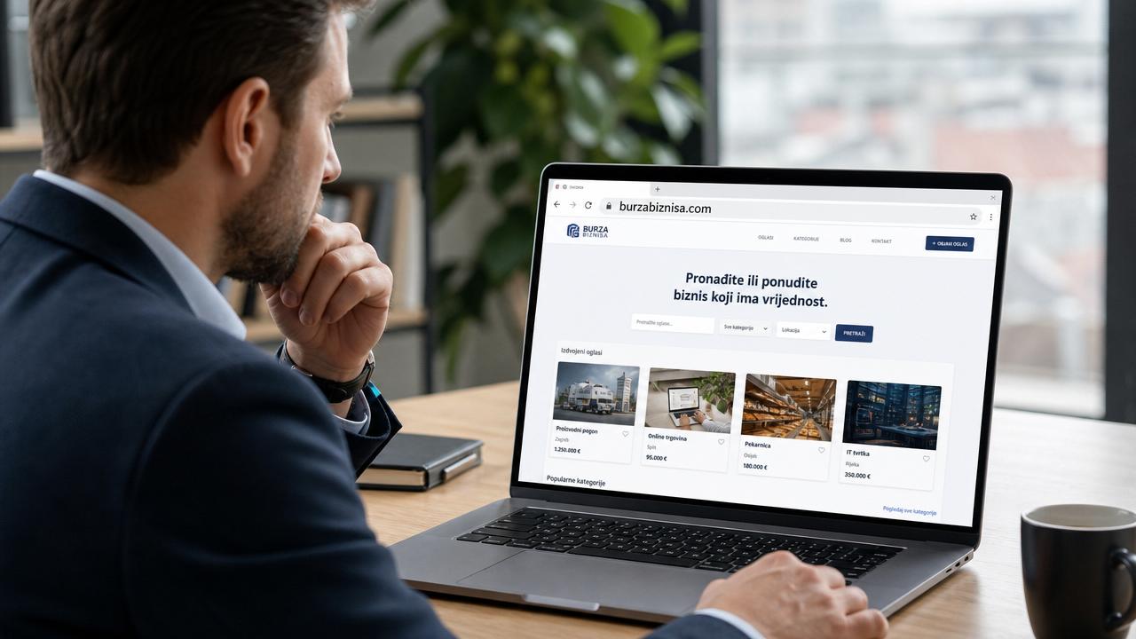 Poduzetnik objavljuje oglas za prodaju firme na burzabiznisa.com preko laptopa